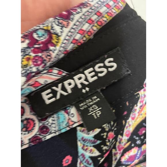 Express Women’s Paisley Button Down Shirt XS Black Multicolor Boho Blouse - Picture 6 of 10